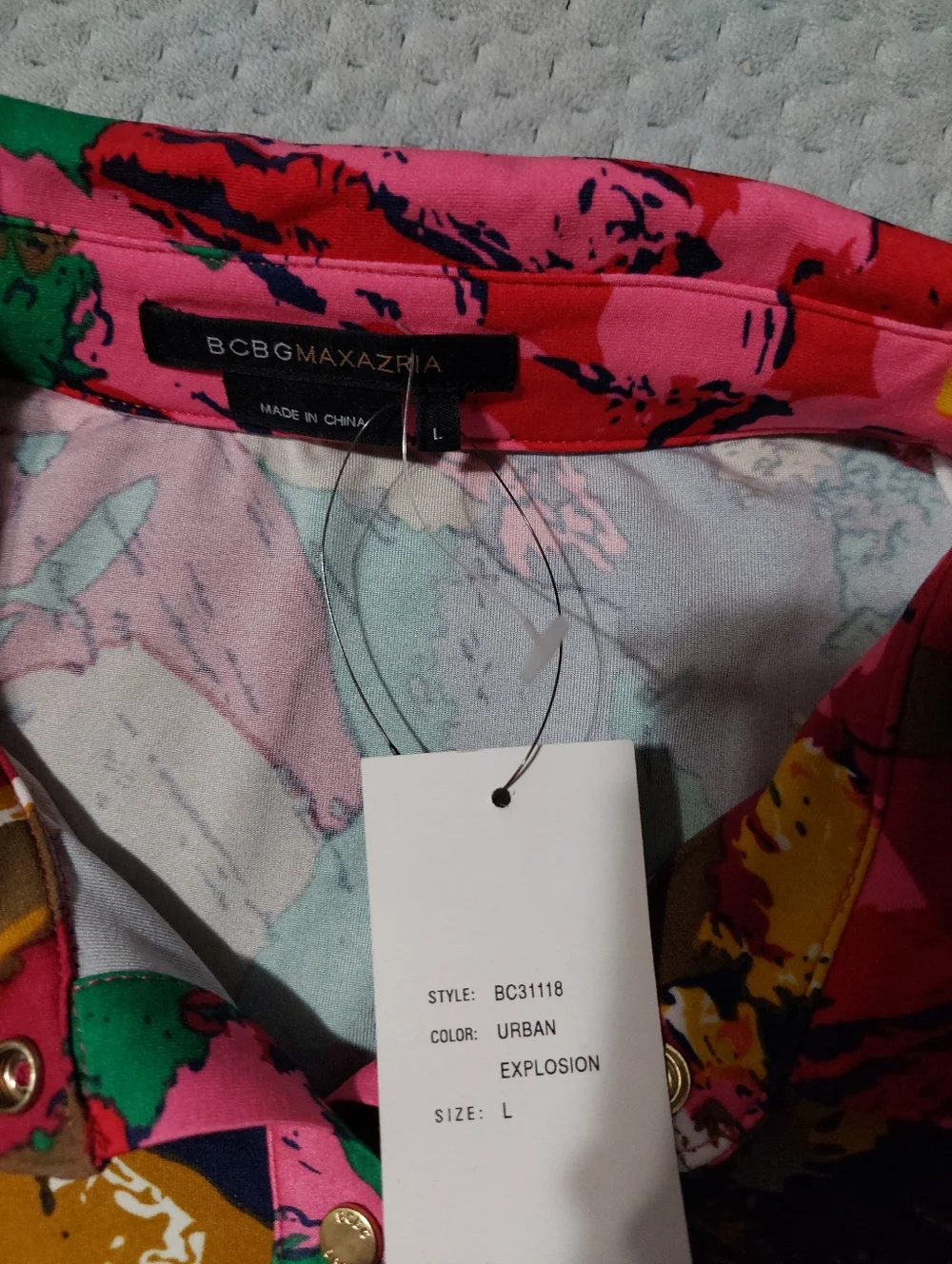 BCBGMaxAzria Pink Multicolor Abstract Button-Up Top - Picture 4 of 5